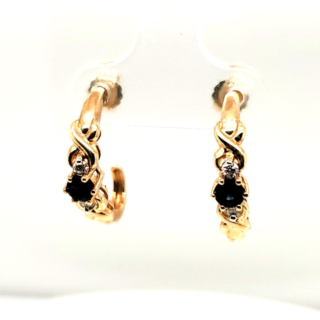 14kt Yellow Gold sapphire and Diamond Half Hoop Earrings