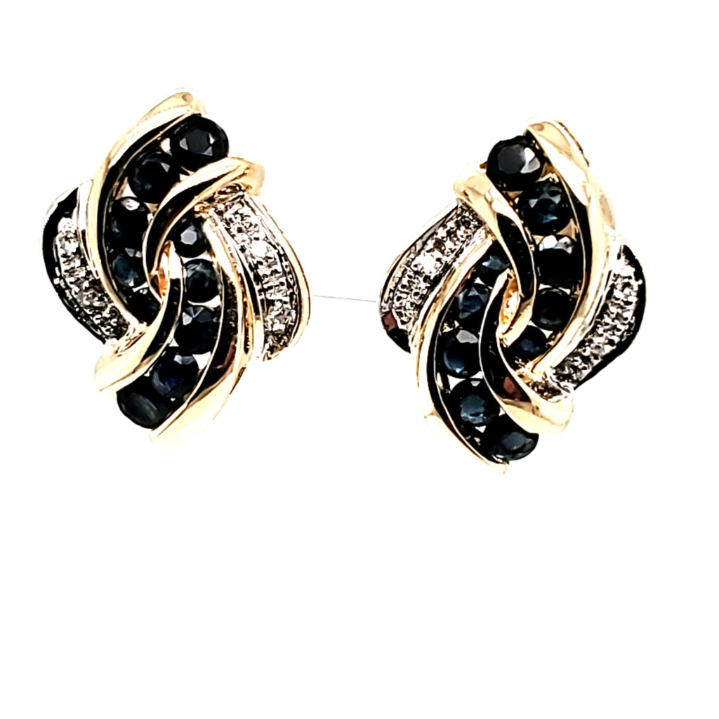 14kt Yellow Gold Blue Sapphire and Diamond Earrings