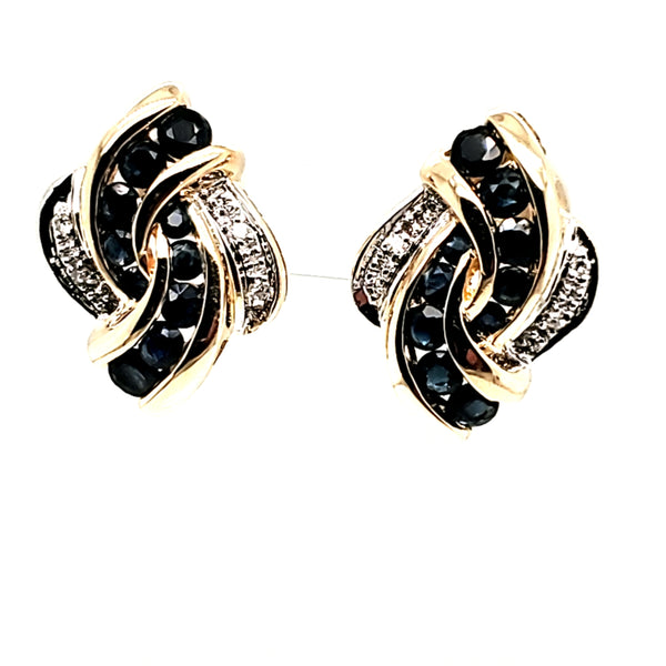 14kt Yellow Gold Blue Sapphire and Diamond Earrings