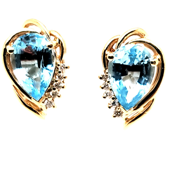 14kt Yellow Gold Swiss Blue Topaz and Diamond Earrings