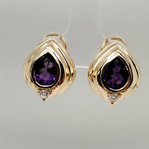 14kt Yellow Gold Amethyst And Diamond Earrings