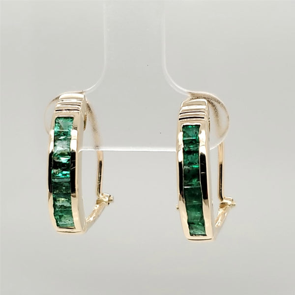 14kt Yellow Gold Half Hoop Emerald Earrings