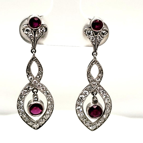 Platinum Ruby and Diamonjd Dangle Earrings