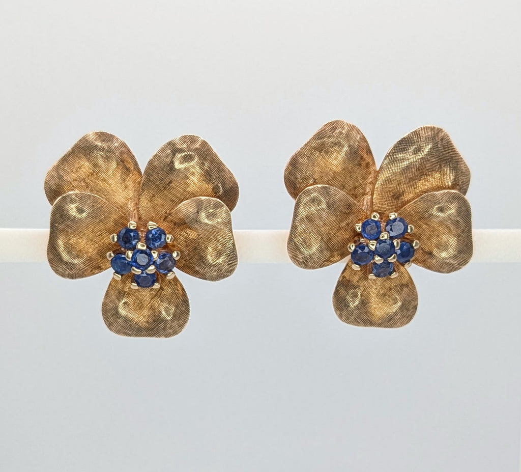 Vintage 14kt Yellow Gold and Sapphire Earrings