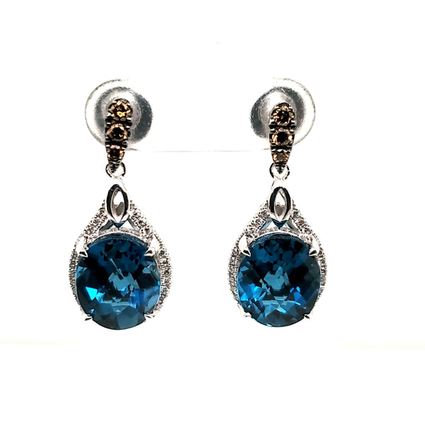 Levian 14Kt White Gold London Blue Topaz & Diamond Earrings