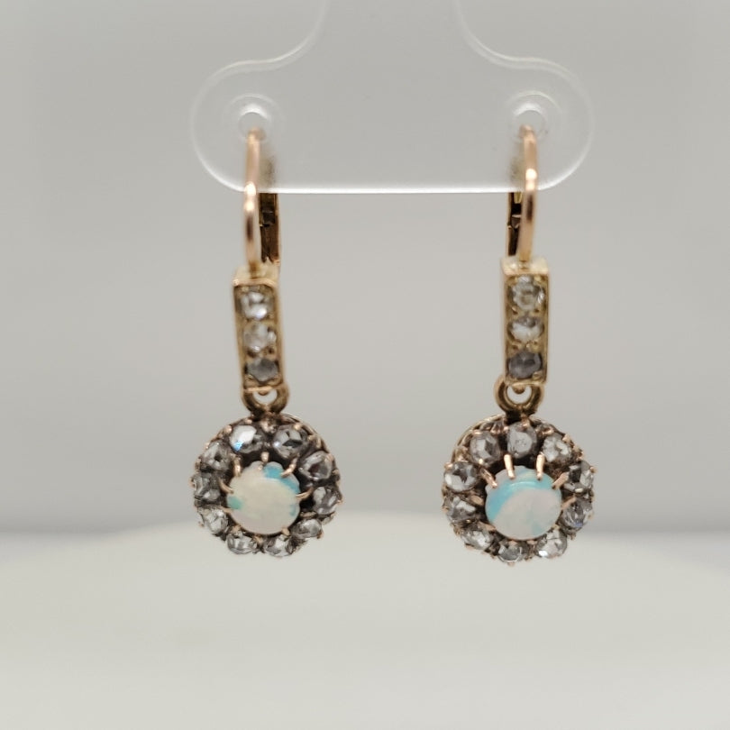 Victorian 18kt Gold Opal and Diamond Dangle Earrings