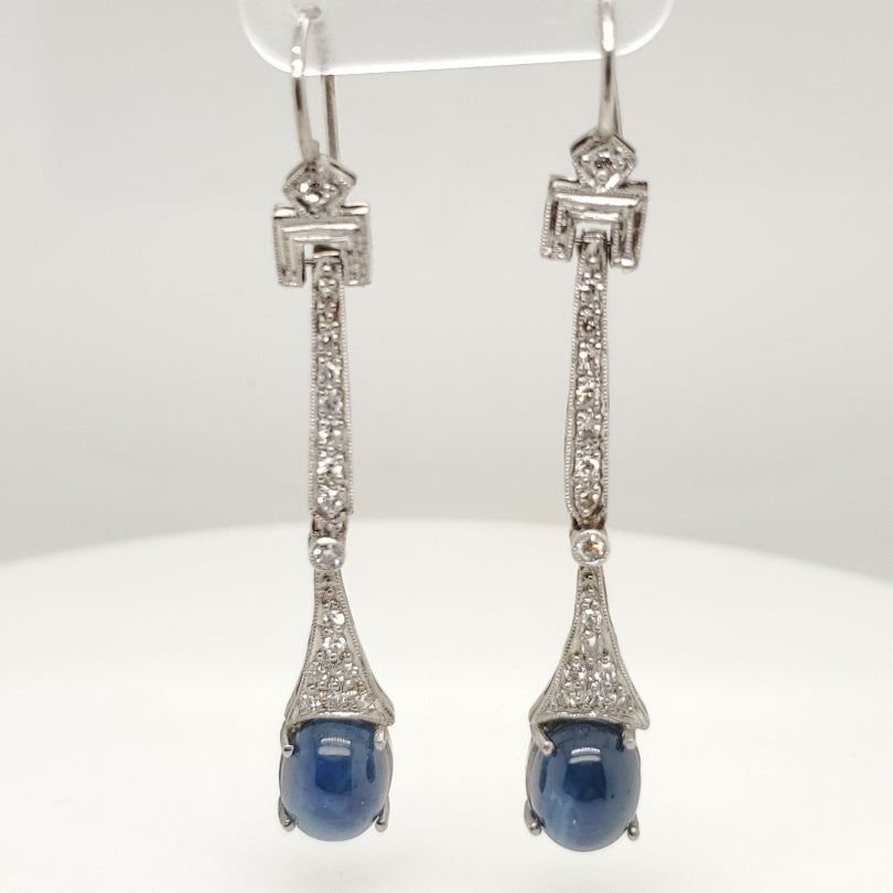 Modern Art Deco Style Platinum Sapphire and Diamond Earrings