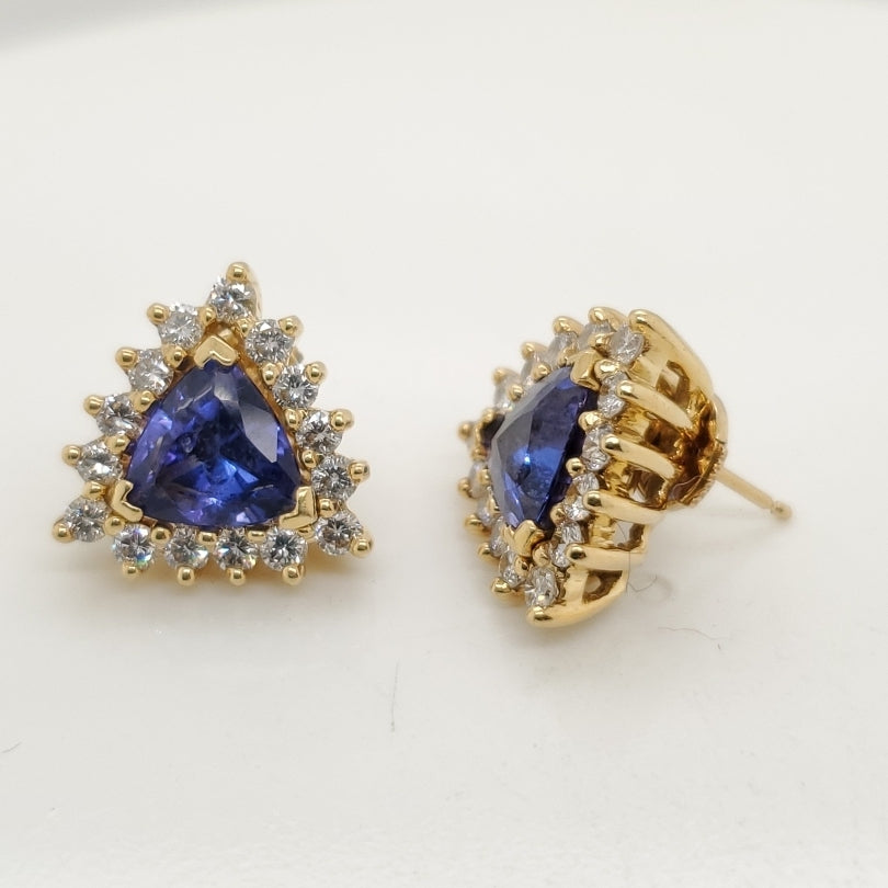 18kt Yellow Gold Tanzanite and Diamond Earrings