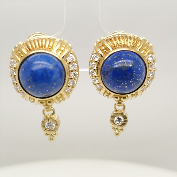 Judith Ripka 18kt Yellow Gold Lapis and Diamond Earrings