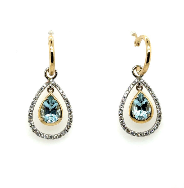2.19 Ctw 14kt Yellow Gold Aquamarine And Diamond Tear Drop Earrings