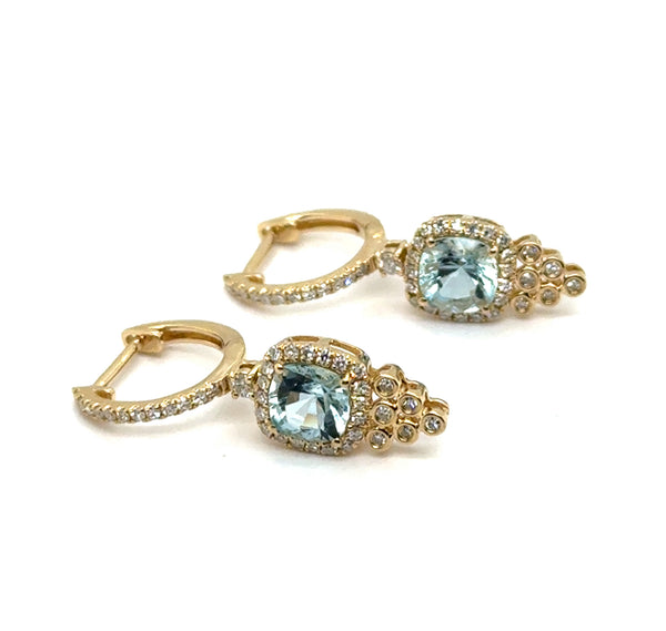 1.87 Ctw 14kt Yellow Gold Aquamarine And Diamond Drop Earrings