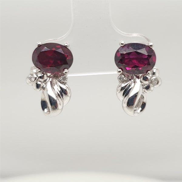 18kt White Gold Garnet and Diamond Earrings
