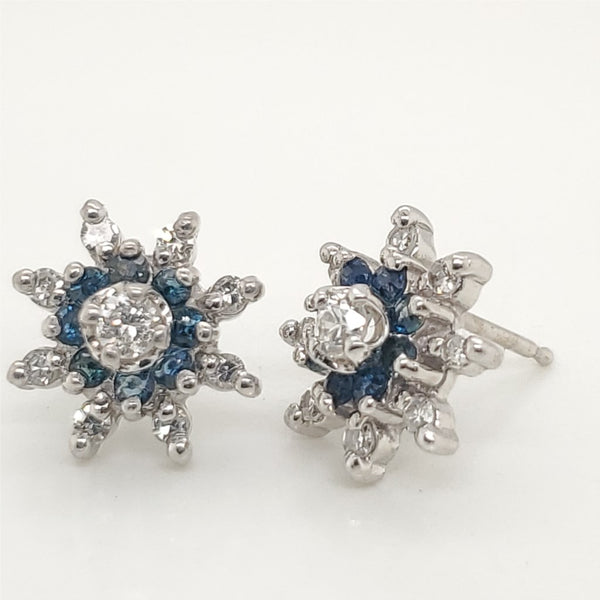 Vintage 14kt White Gold Sapphire And Diamond Snowflake Pendant On Chain