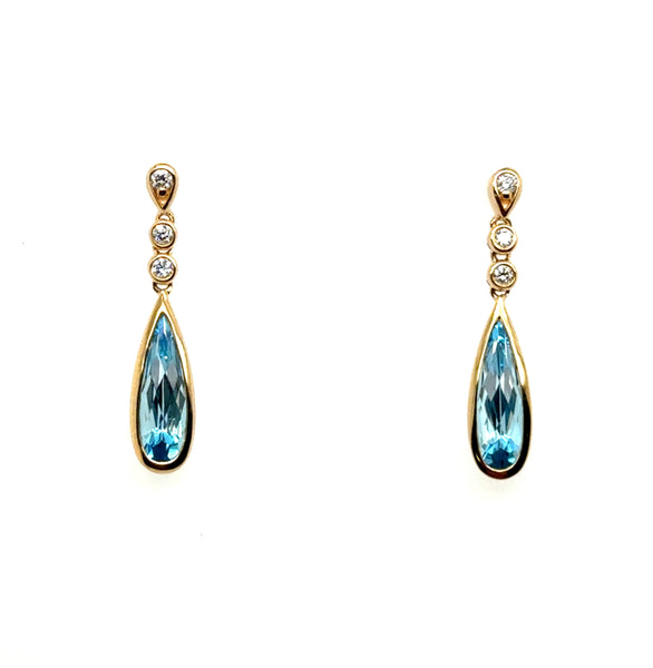 1.90 Ctw 14kt Yellow Gold Blue Topaz And Diamond Earrings