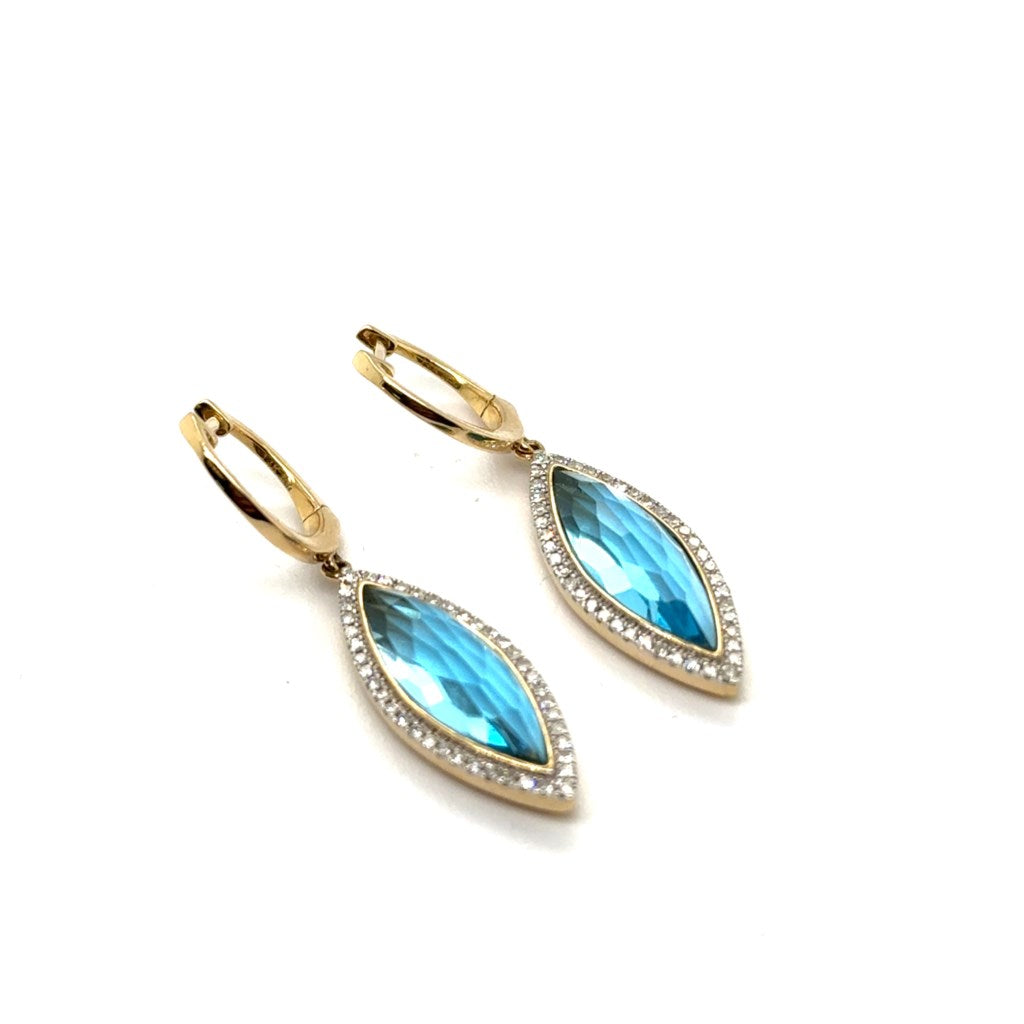 14kt Blue Topaz And Diamond Drop Earrings