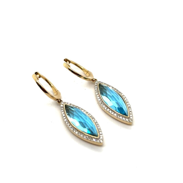 14kt Blue Topaz And Diamond Drop Earrings