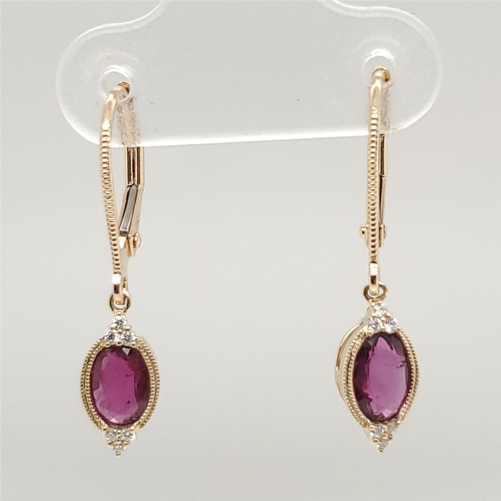 14kt Yellow Gold Ruby and Diamond Dangle Earrings