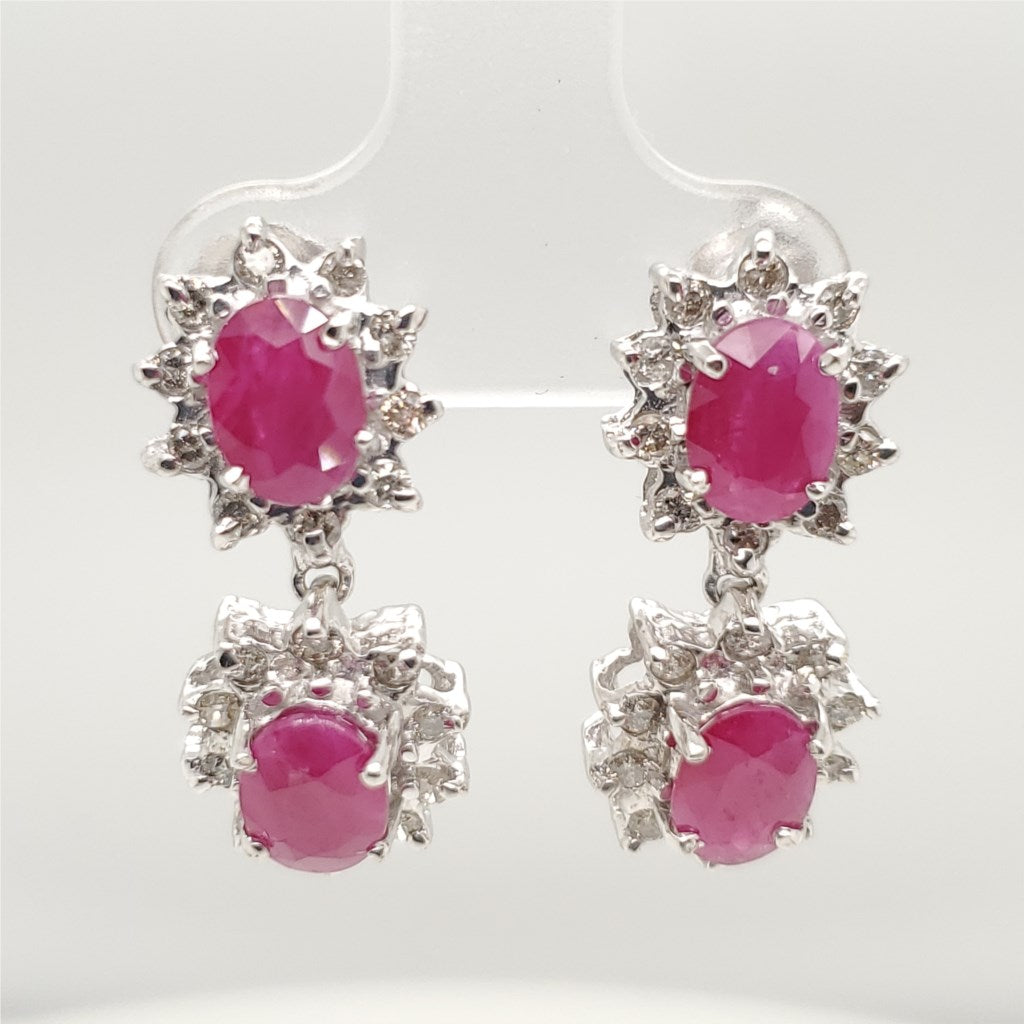 14kt White Gold Ruby & Diamond Earrings