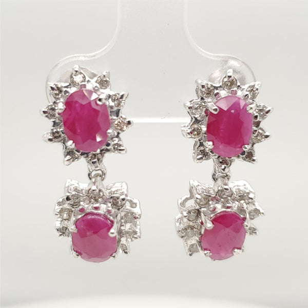14kt White Gold Ruby & Diamond Earrings