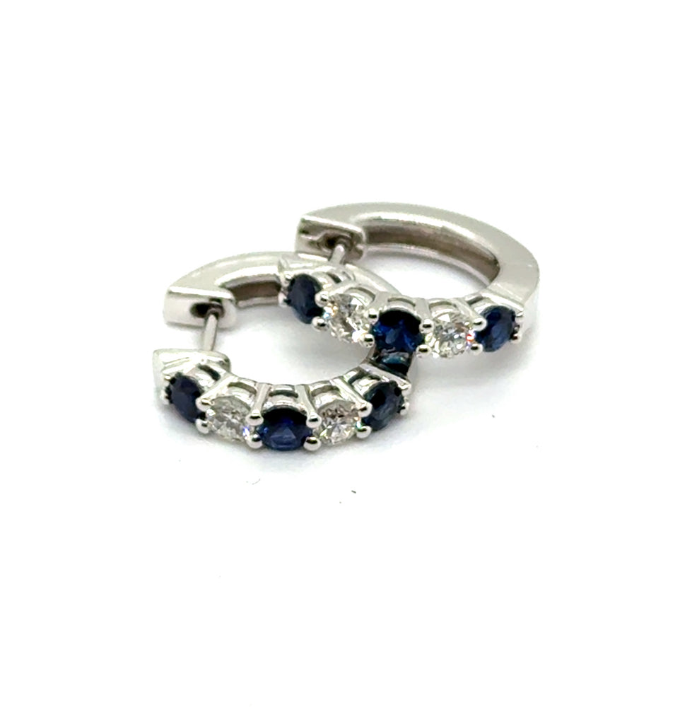 1.05 Ctw14Kt White Gold Sapphire And Diamond Hoop Earrings