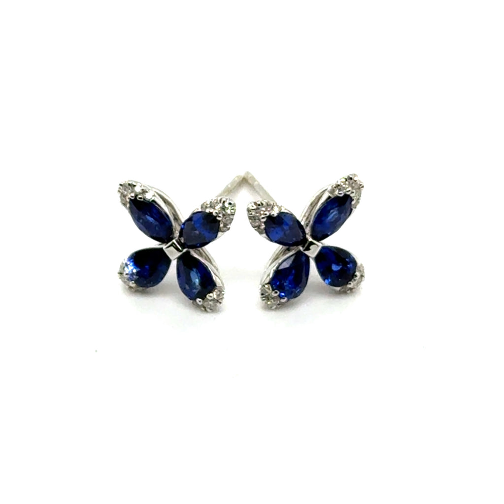 1.42 Ctw 14kt White Gold Floral ""X"" Pattern Sapphire And  Diamond Earrings
