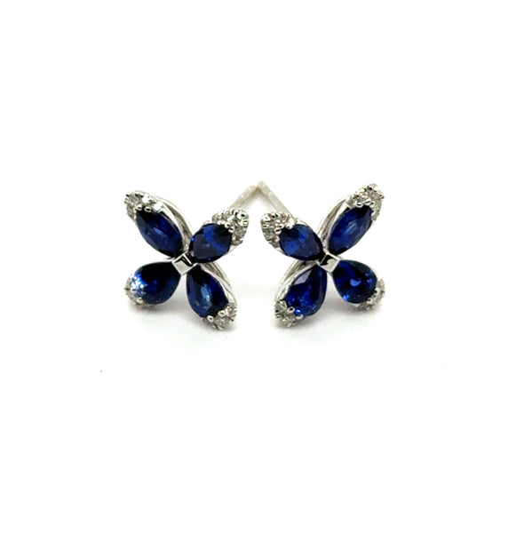 1.42 Ctw 14kt White Gold Floral ""X"" Pattern Sapphire And  Diamond Earrings