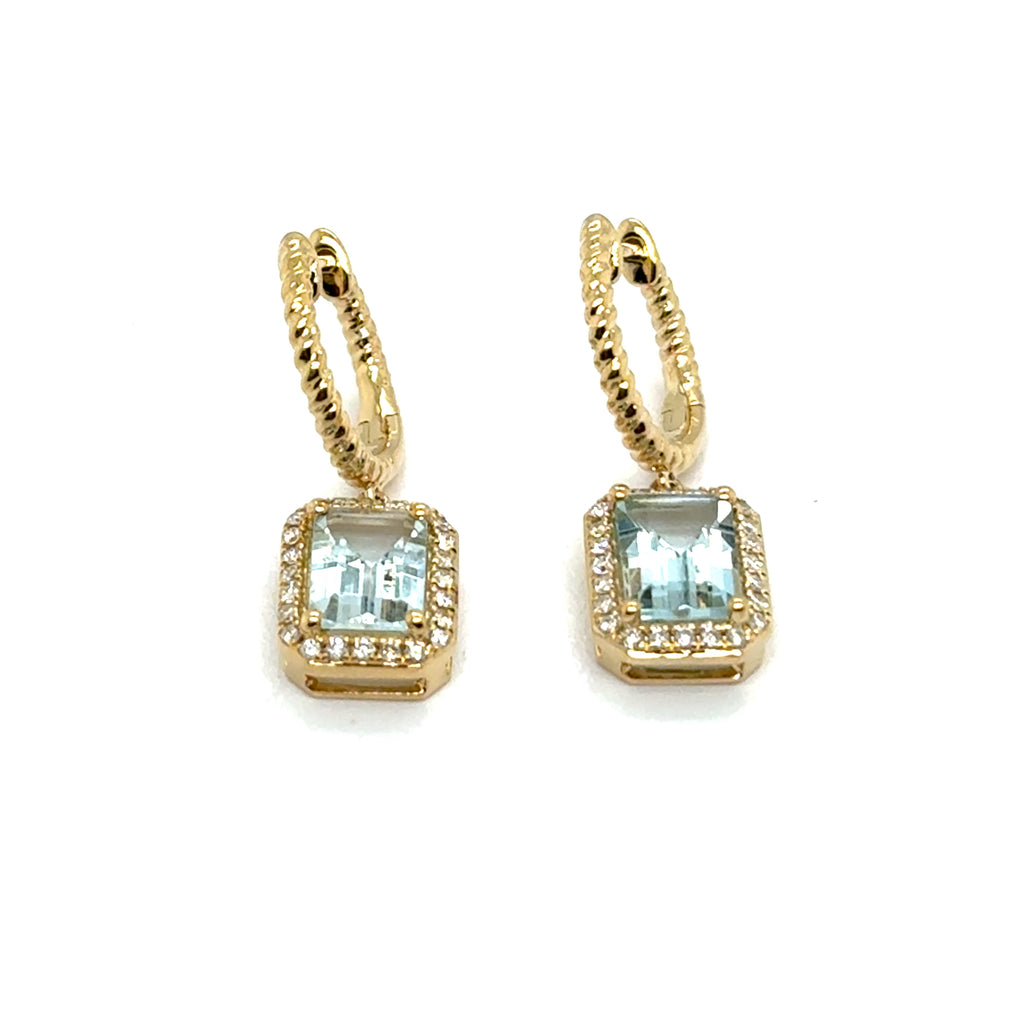 1.76 Ctw 14kt Yellow Gold Aquamarine And Diamond Drop Earrings