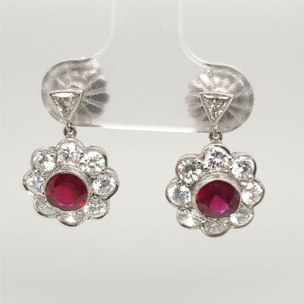 Platinum Ruby and Diamond Earrings