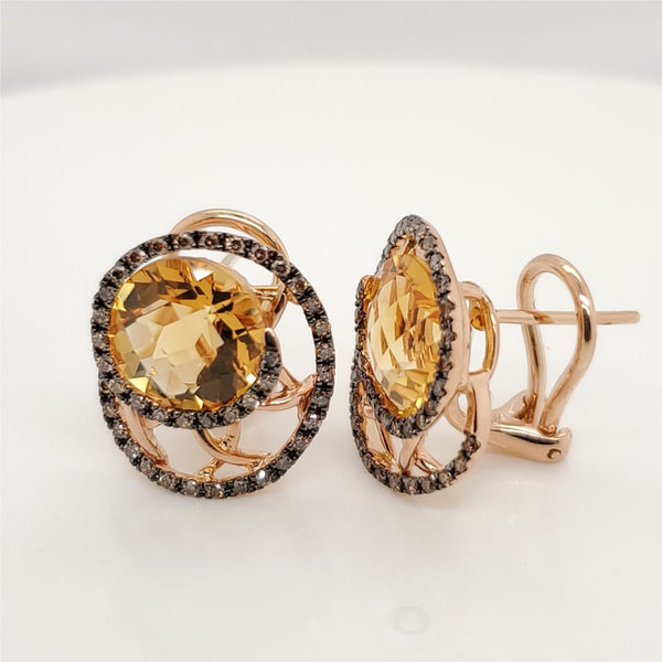 14kt Rose Gold Citrine and Diamond Earrings