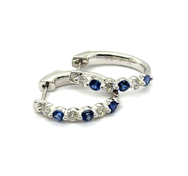 1.00 Ctw 14kt White Gold Sapphire And Diamond Hoop Earrings