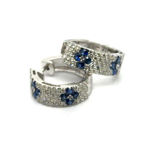 1.84 Ctw 14kt White Gold Sapphire And Diamond Hoop Earrings
