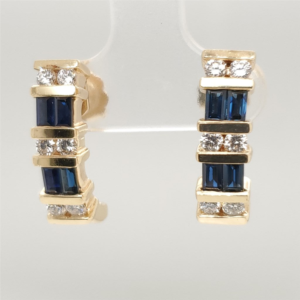 14kt Yellow Gold sapphire and Diamond Half Hoop Earrings