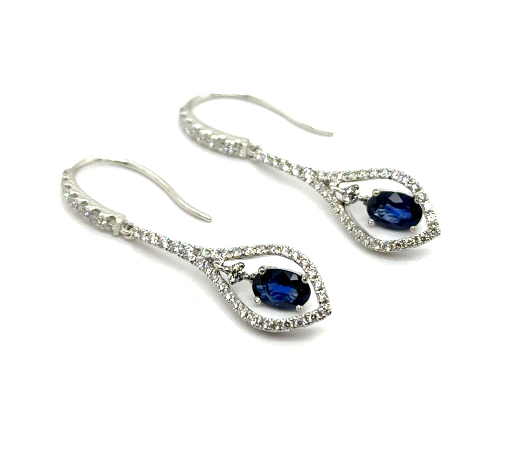 1.76 Cttw 18Kt White Gold Sapphire And Diamond Drop Earrings