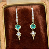 0.79 Cttw 18Kt Yellow Gold Emerald And Diamond Drop Earrings