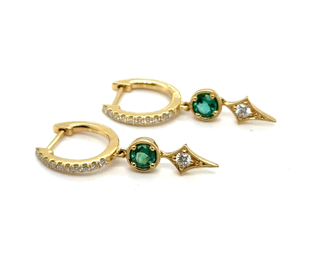 0.79 Cttw 18Kt Yellow Gold Emerald And Diamond Drop Earrings