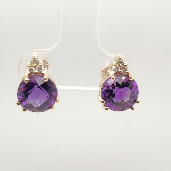 14kt Yellow Gold Amethyst And Diamond Stud Earrings