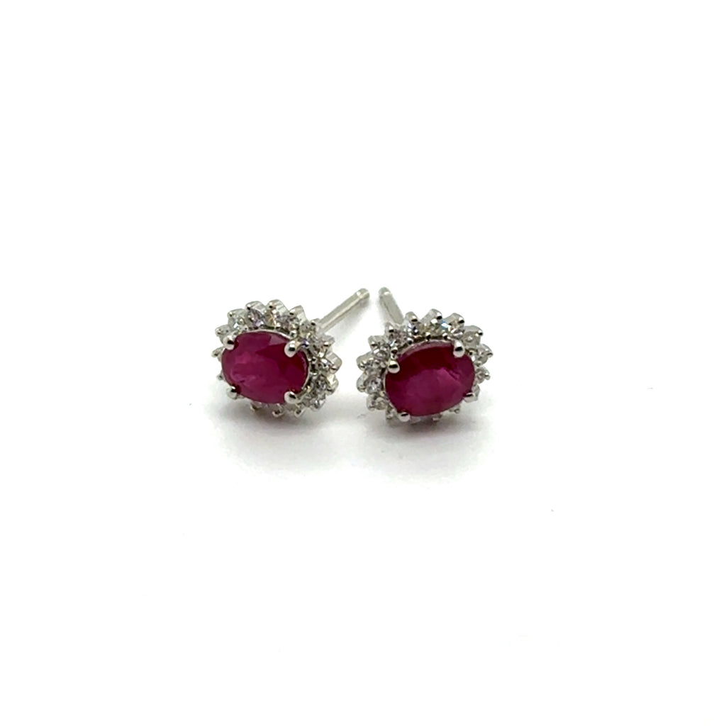 14kt White Gold 0.92Ctw Ruby And Diamond Stud Earrings