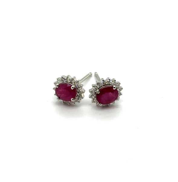 14kt White Gold 0.92Ctw Ruby And Diamond Stud Earrings