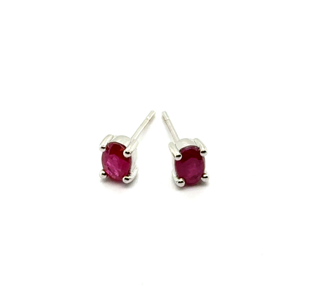 14kt White Gold Oval Ruby Stud Earrings