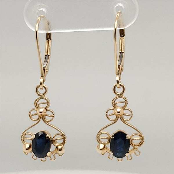 14kt Yellow Gold Blue Sapphire Dangle Earrings