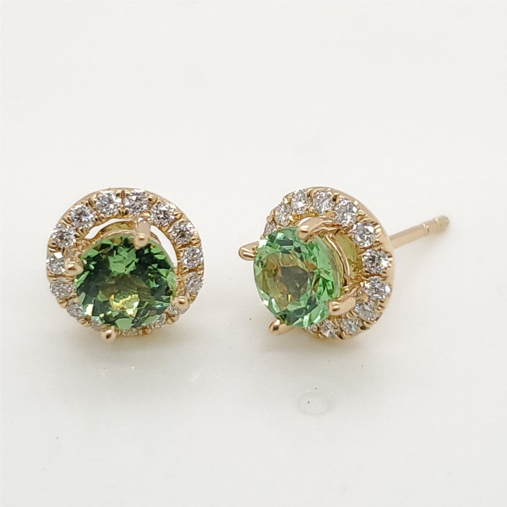 14kt Yellow Gold Diamond and Tsavorite Stud Earrings