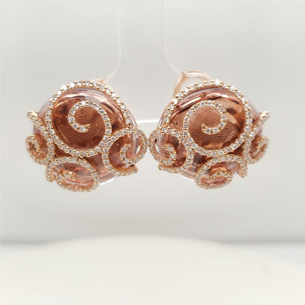14kt Rose Gold Diamond and Pink Gem Stone Earrings