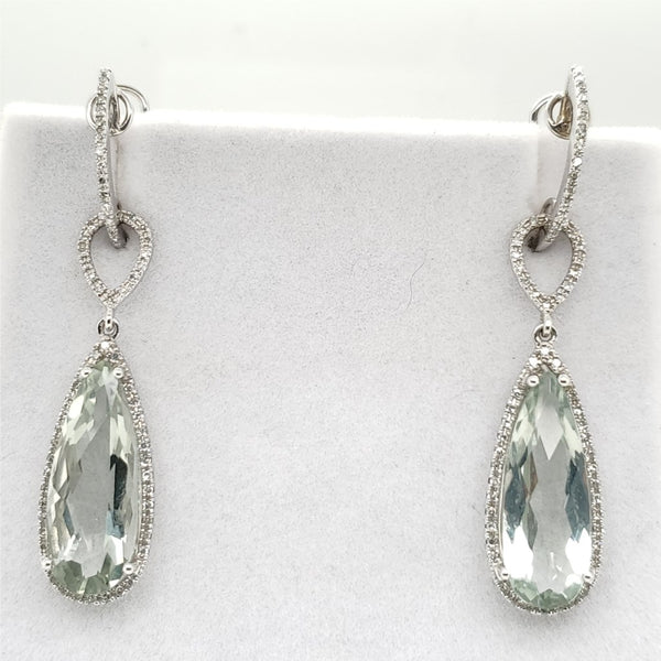 14kt White Gold Prasiolite and Diamond Stud Earrings