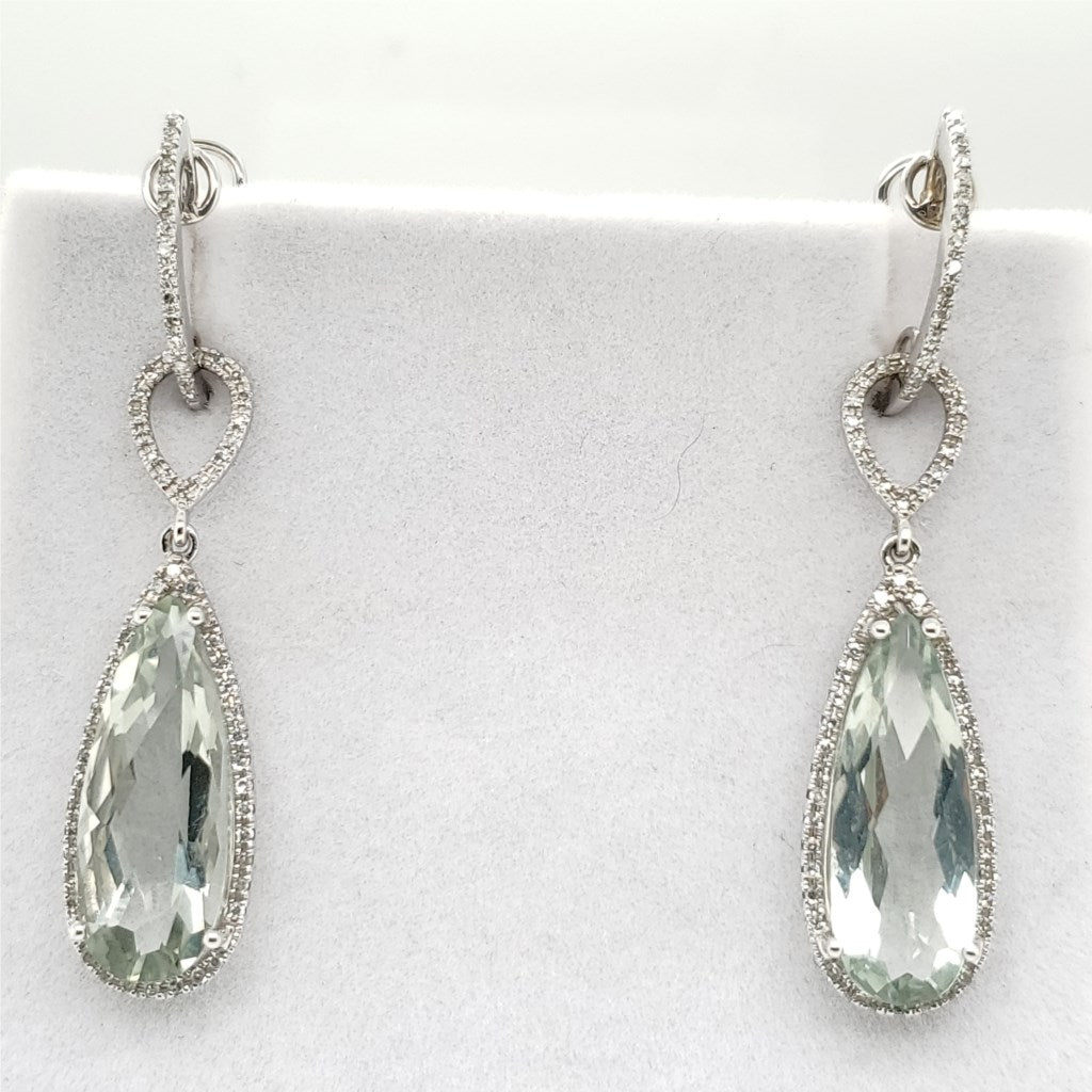 14kt White Gold Prasiolite and Diamond Stud Earrings