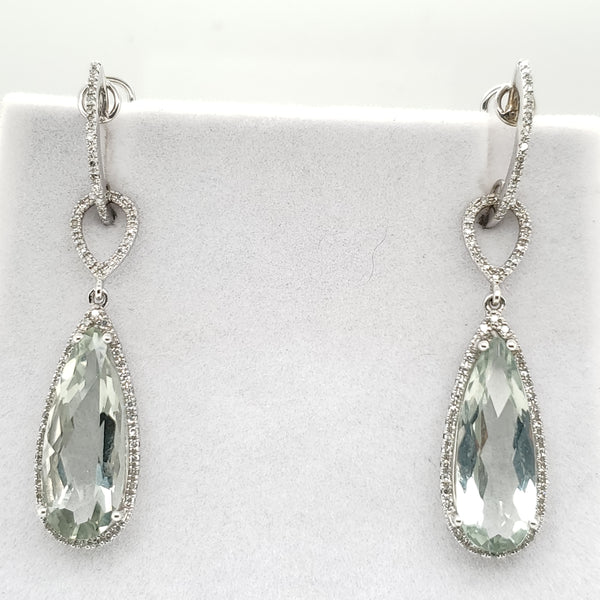 14kt White Gold Prasiolite and Diamond Stud Earrings