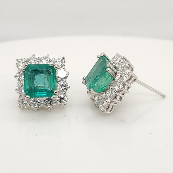 18kt White Gold Emerald And Diamond Stud Earrings