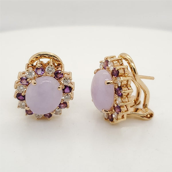 14kt Yellow Gold Lavender Jade Amethyst and Diamond Earrings