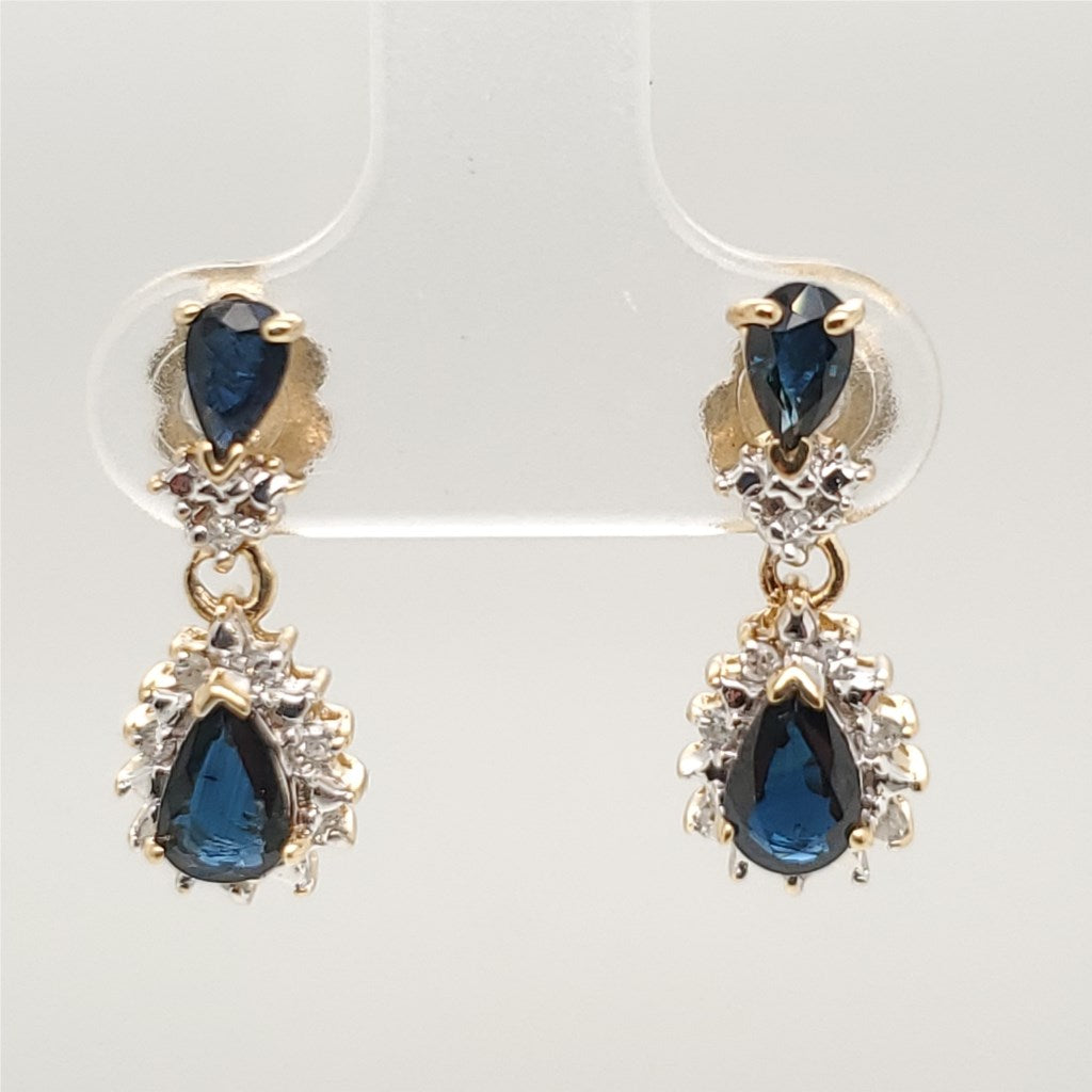14kt Yellow Gold sapphire and Diamond Dangle Earrings