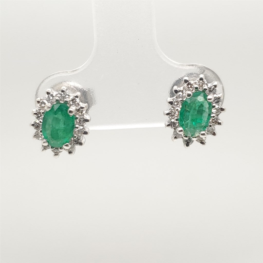 14kt White Gold Emerald and Diamond Stud Earrings