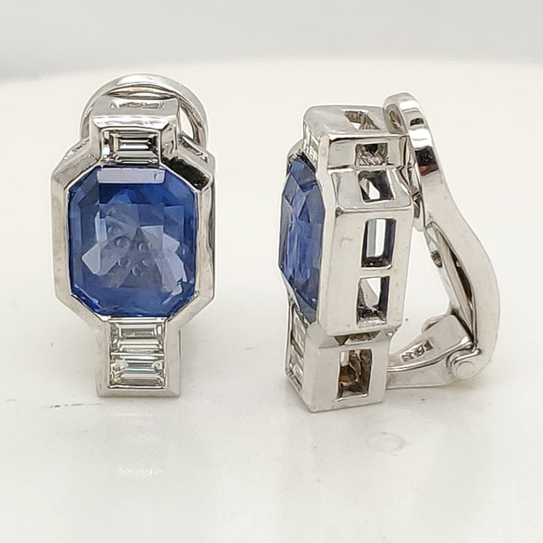 Platinum Diamond and Sapphire Earrings